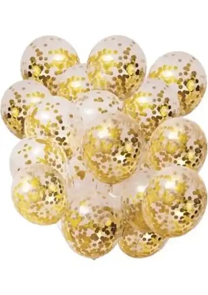 Bal10 Dünyası Şeffaf Gold Konfetili Balon 10'lu Dekoratif Kutlama Süsleme Ürünü