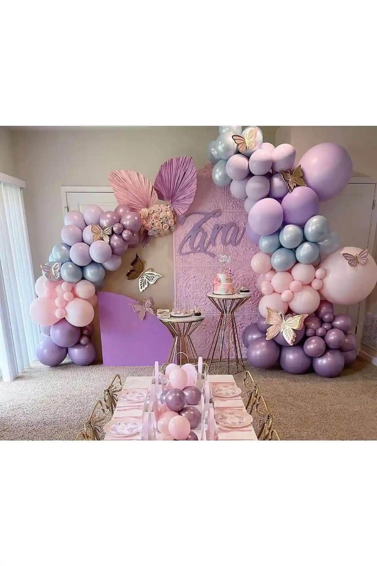 Çemrek Süs Parti Retro Pembe Lila Doğum Günü Balon Zinciri Seti Renkli Dekorasyon Çözümü