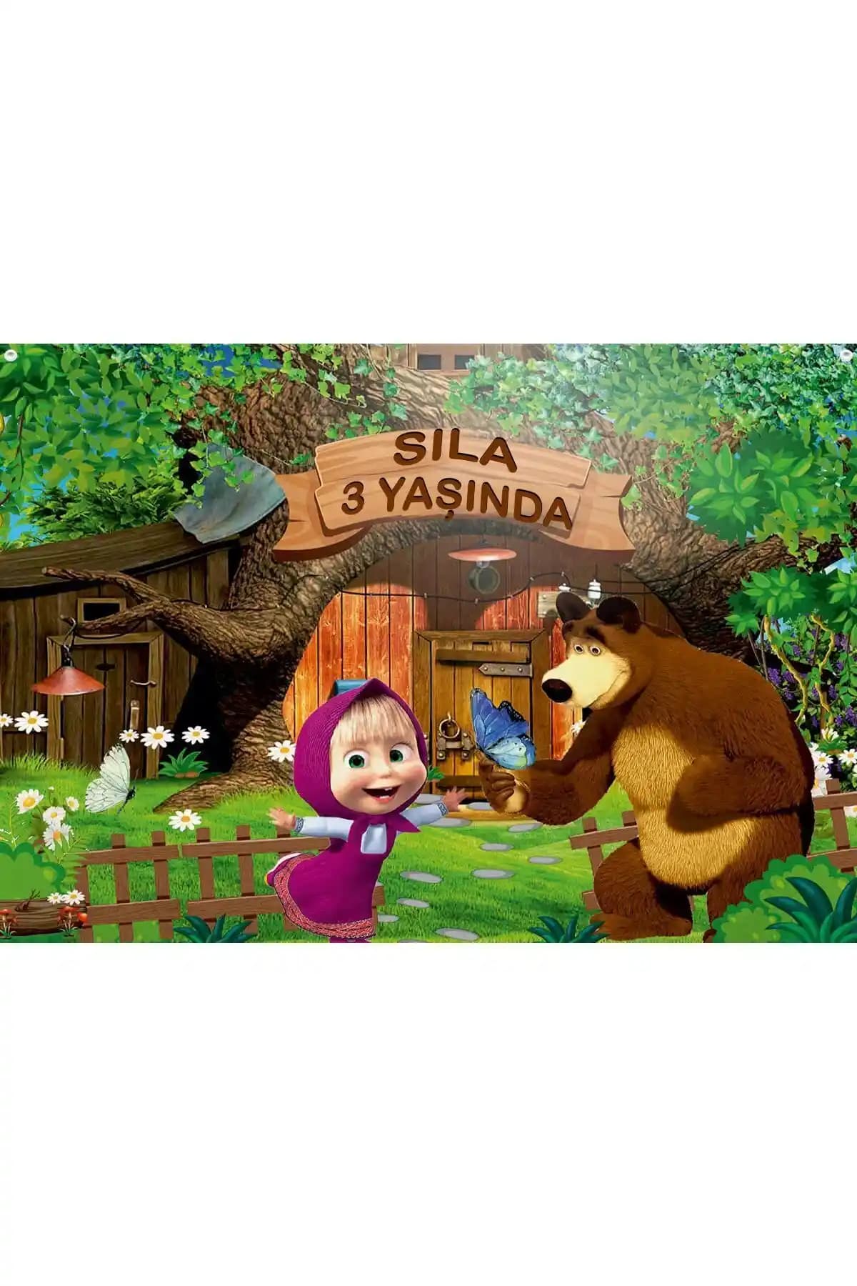 Çocuk Odası İçin Renkli ve Dayanıklı Maşa ve Koca Ayı Afişi 100x69 cm