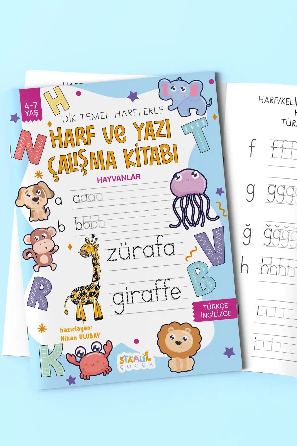 Çocuklar İçin Hayvan Temalı Harf ve Yazı Çalışma Kitabı Türkiye Menşeli Eğitici Materyal