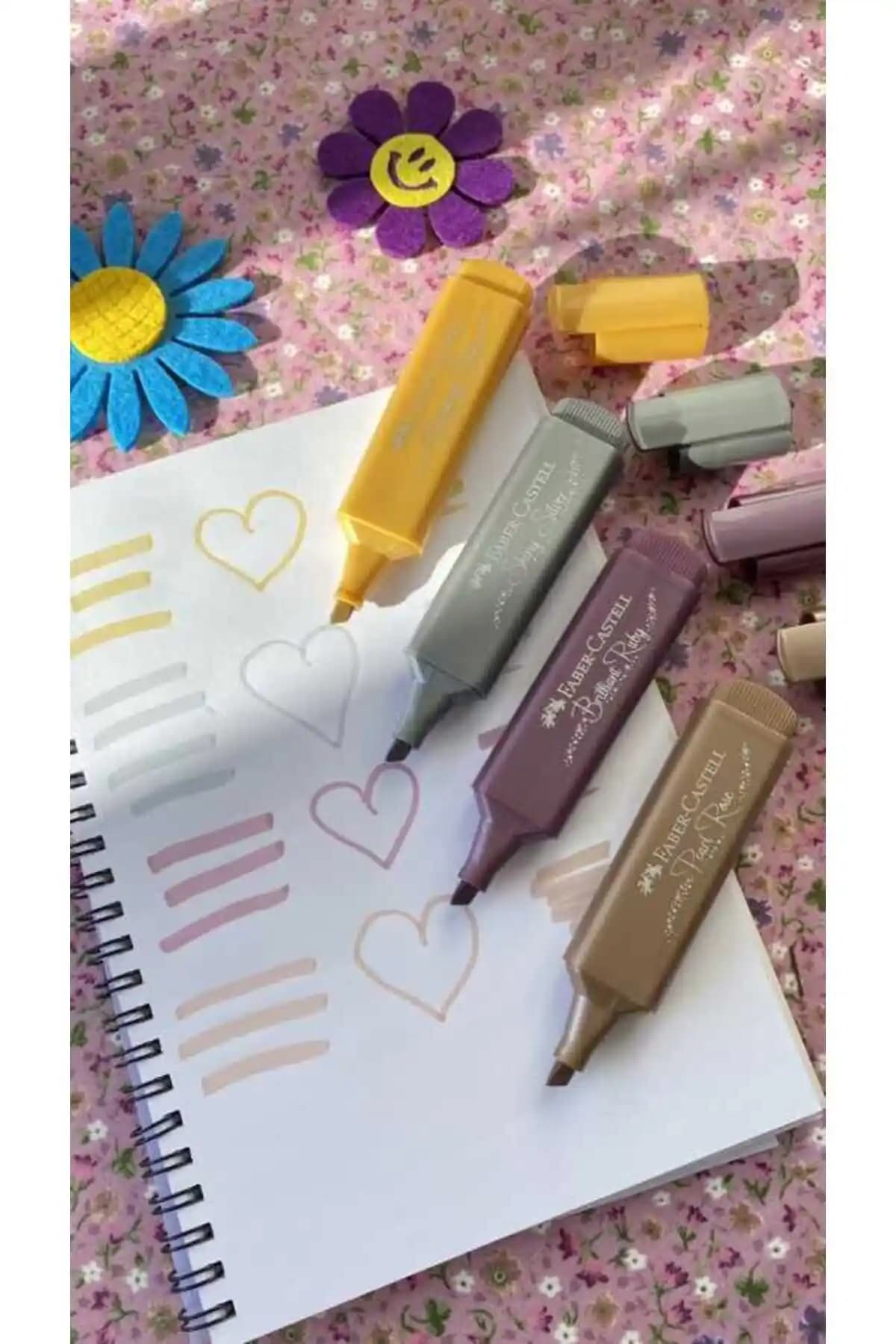 Faber Castell Metalik Fosforlu Kalem Seti 4'lü parlak ve gece parlayan renklerle dikkat çeker