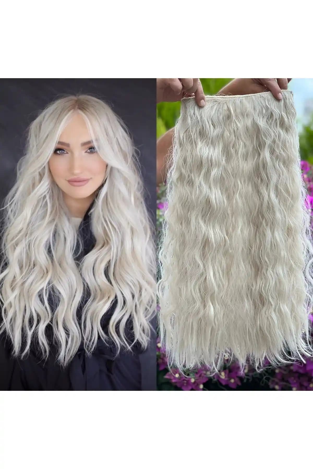 Fenomen Peruk Soğuk Sarı Yarımay Modeli: Şık ve Pratik 65 cm Uzunlukta Sentetik Peruk