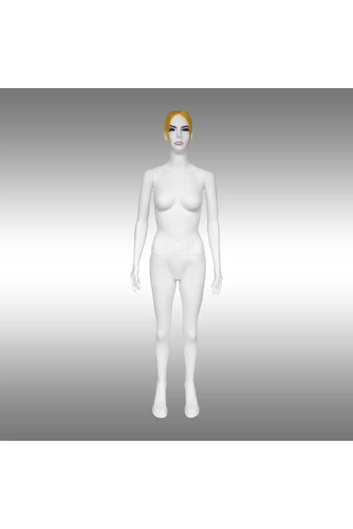 Genel Markalar Bayan Boy Mankeni 177 cm, Makyajlı ve Saçlı, Beyaz Renkli Plastik Vitrin Mankeni