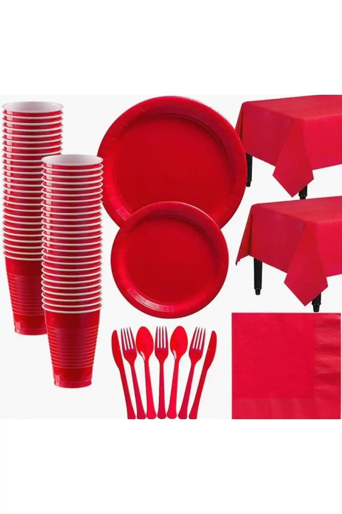 Genel Markalar Kırmızı Tek Kullanımlık Set 25'li Organizasyon ve Etkinlikler İçin