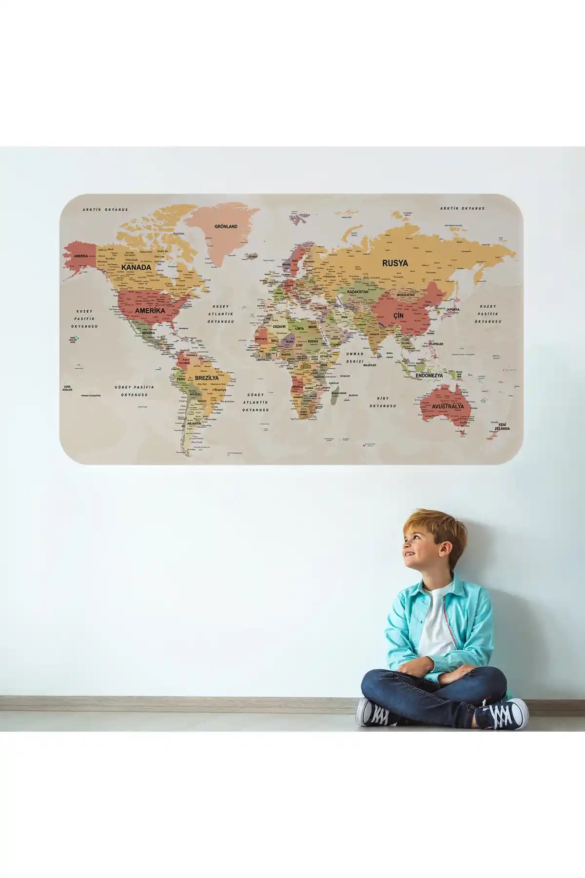Harita Sepeti Türkçe Eğitici Ülke ve Başkent Okyanus Detaylı Atlası: Çocuklar İçin Eğlenceli ve Güvenli Duvar Sticker'ı