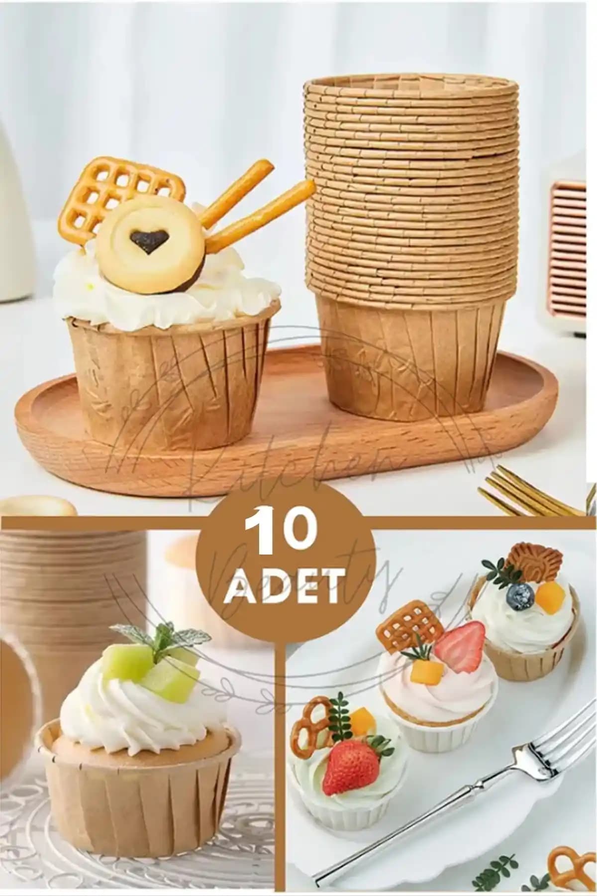 Kitchen Beauty 10'lu Kraft Muffin Cupcake Kalıbı Doğa Dostu ve Airfryer Uyumlu Mutfak Gereci