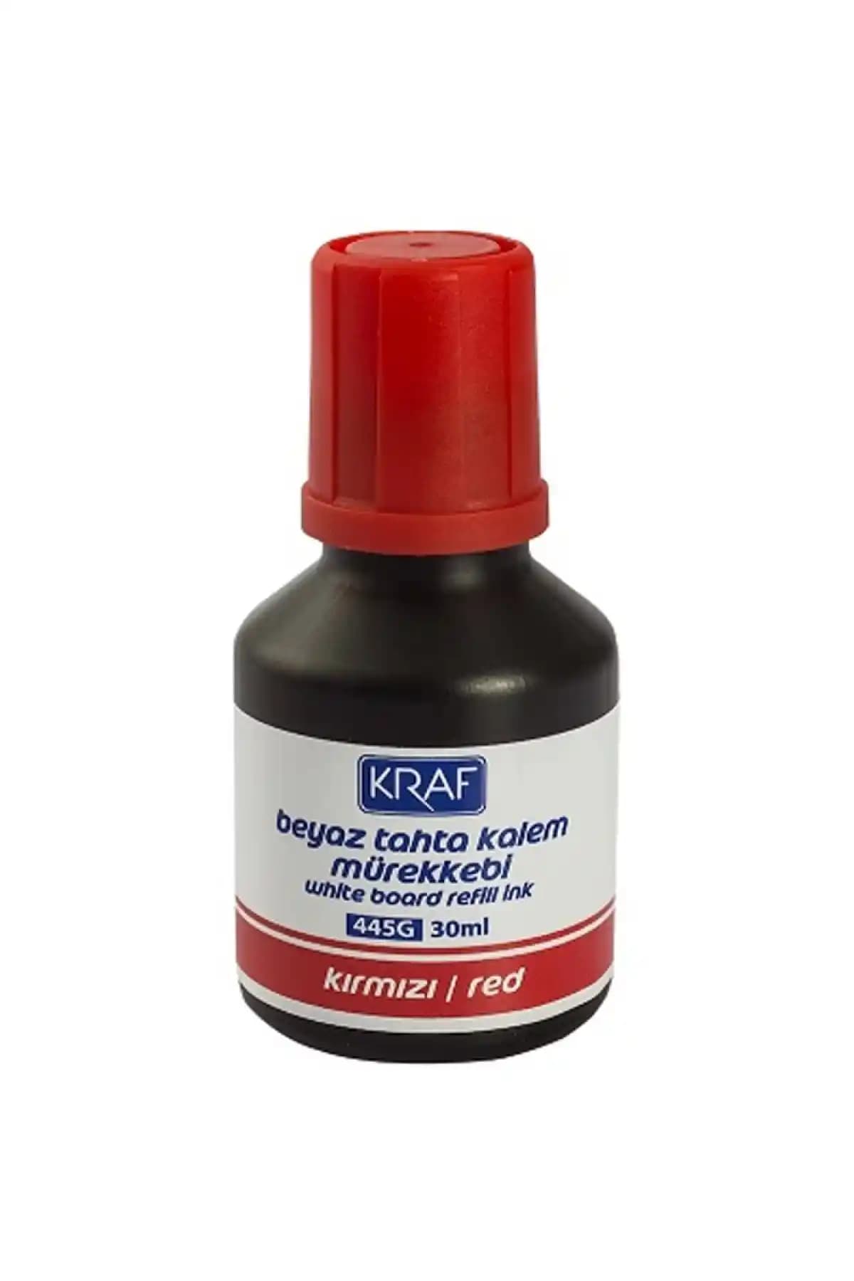 KRAF 445g Beyaz Tahta Kalem Mürekkebi Kırmızı 30ml Ofis ve Okul Kullanımı İçin