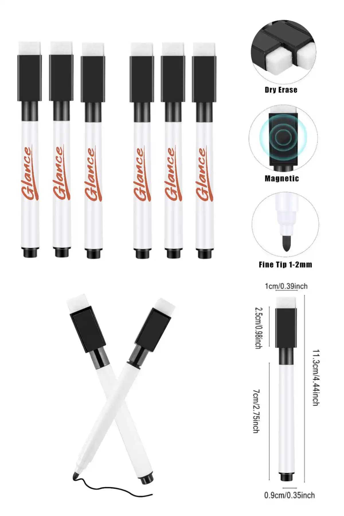 Manyetik Beyaz Siyah Tahta Kalemi Seti 6'lı yüksek kaliteli ve çok yönlü kullanım imkanı