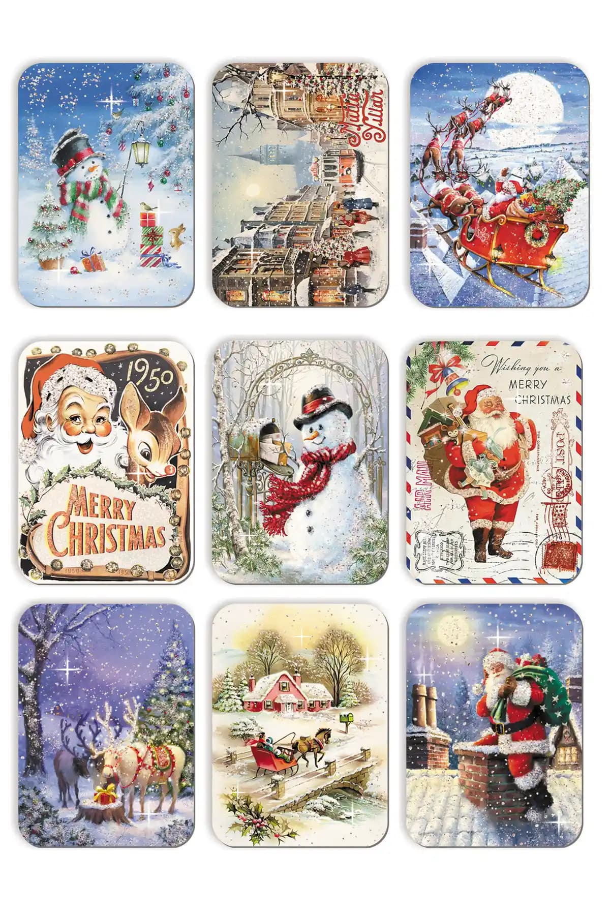 Mia Pera 9'lu Simli Yılbaşı Kartpostal Seti: Nostaljik ve Renkli Kutlama Seçenekleri