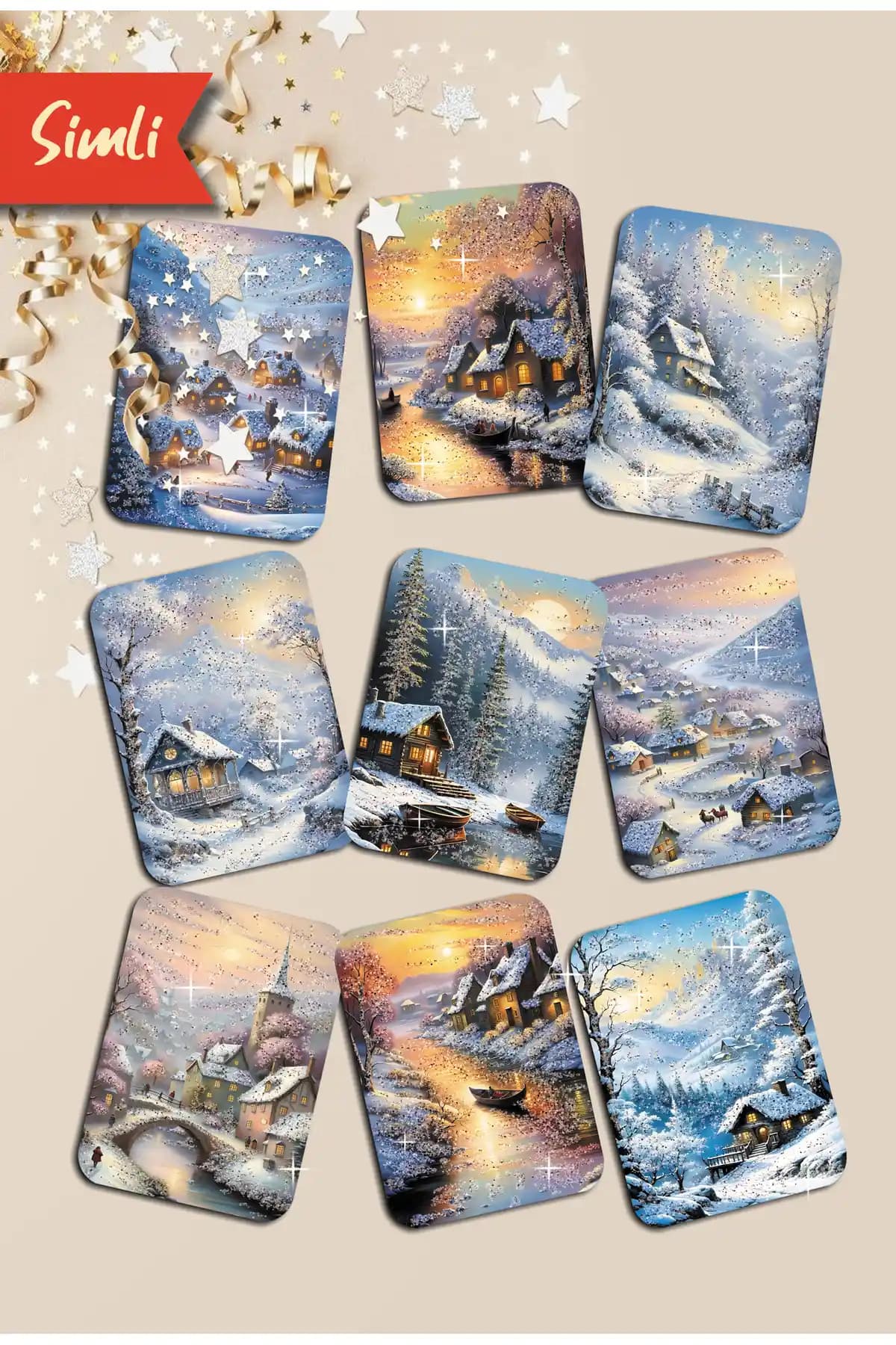 Mia Pera 9lu Simli Yılbaşı Kartpostal Seti Nostaljik ve Şık Dekoratif Seçenekler