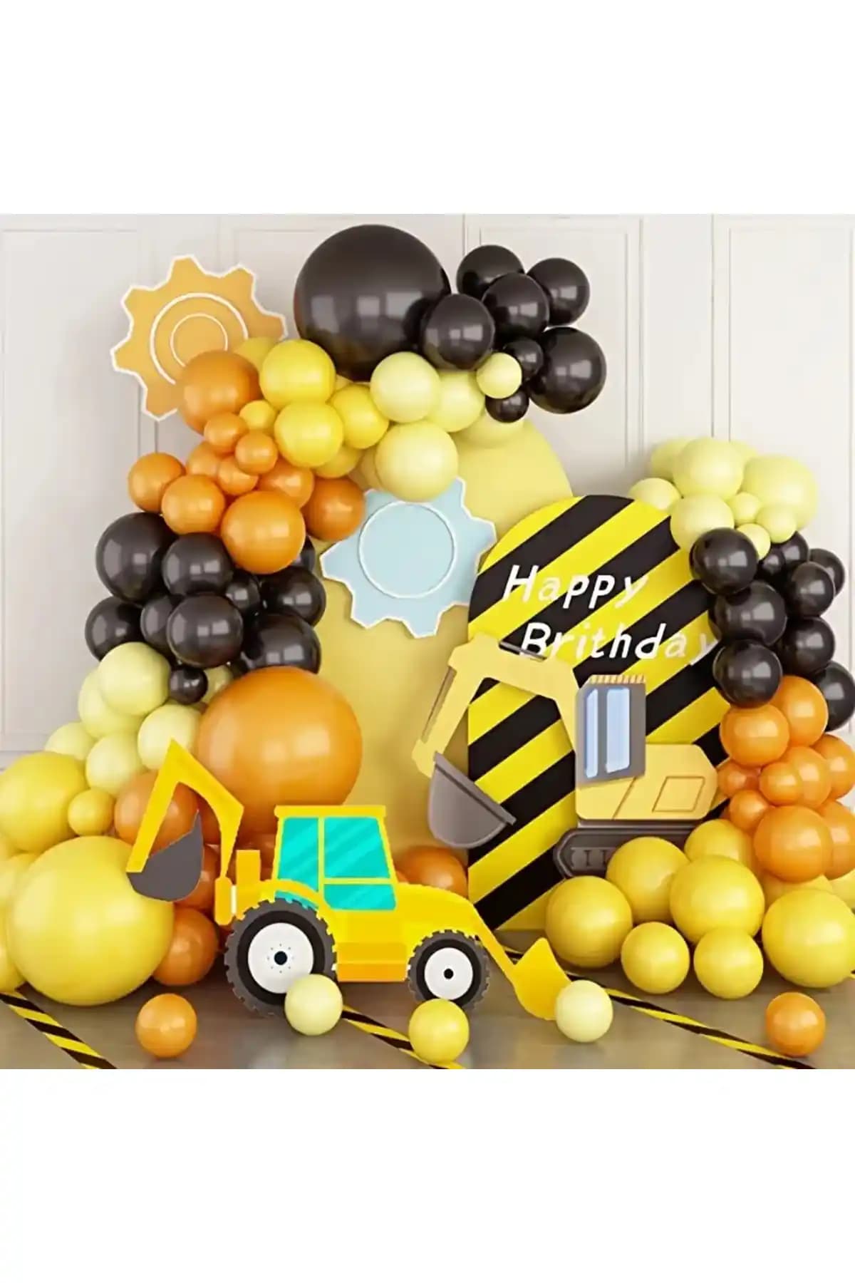 Öz-bal 100'lü Siyah Sarı Turuncu Balon Seti ve Zinciri ile Renkli Parti Dekorasyonu