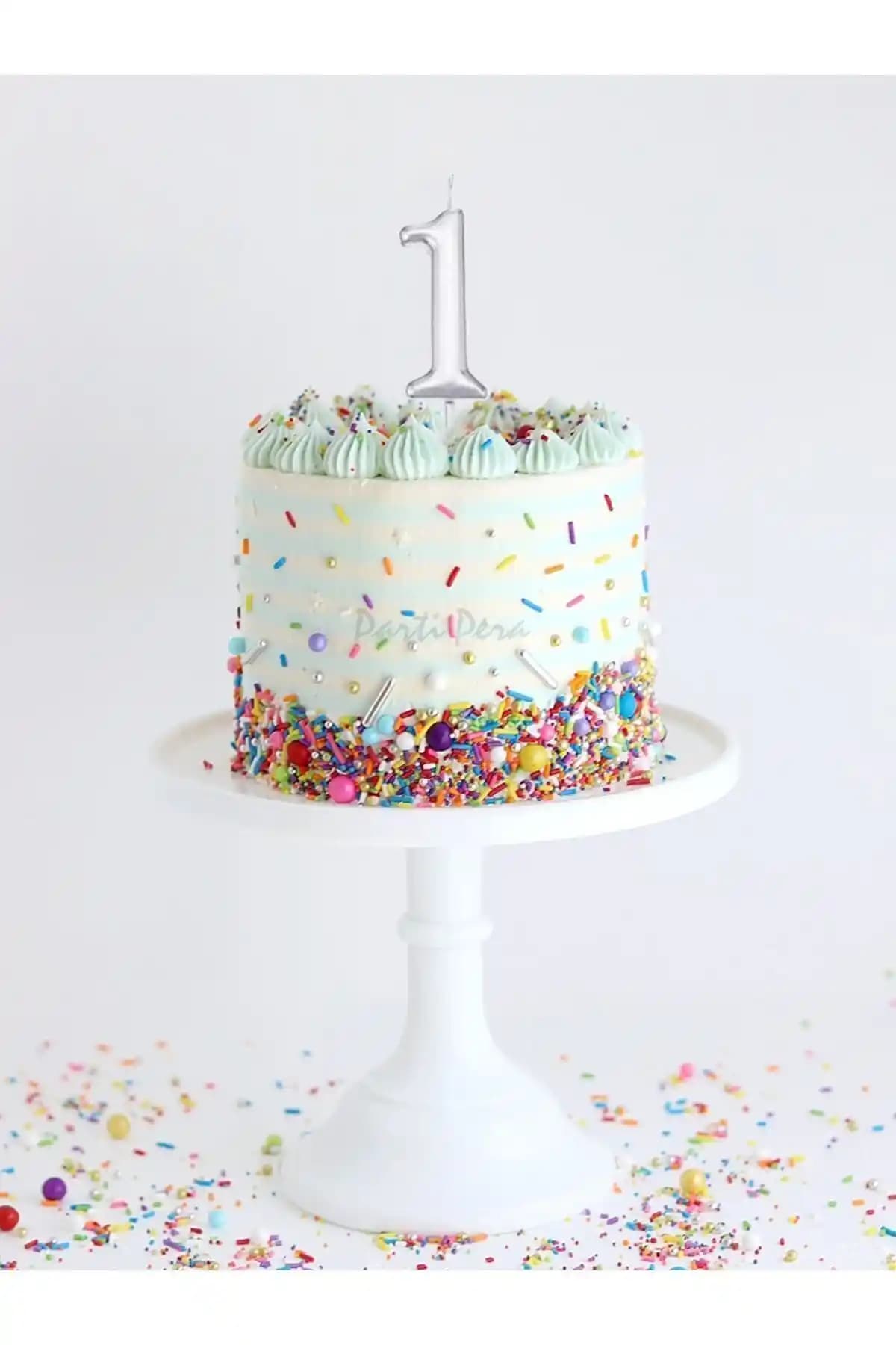 Parti Pera 1 Yaş Doğum Günü Rakam Mumları Metalik Güç Renkli Dekorasyon Ürünü