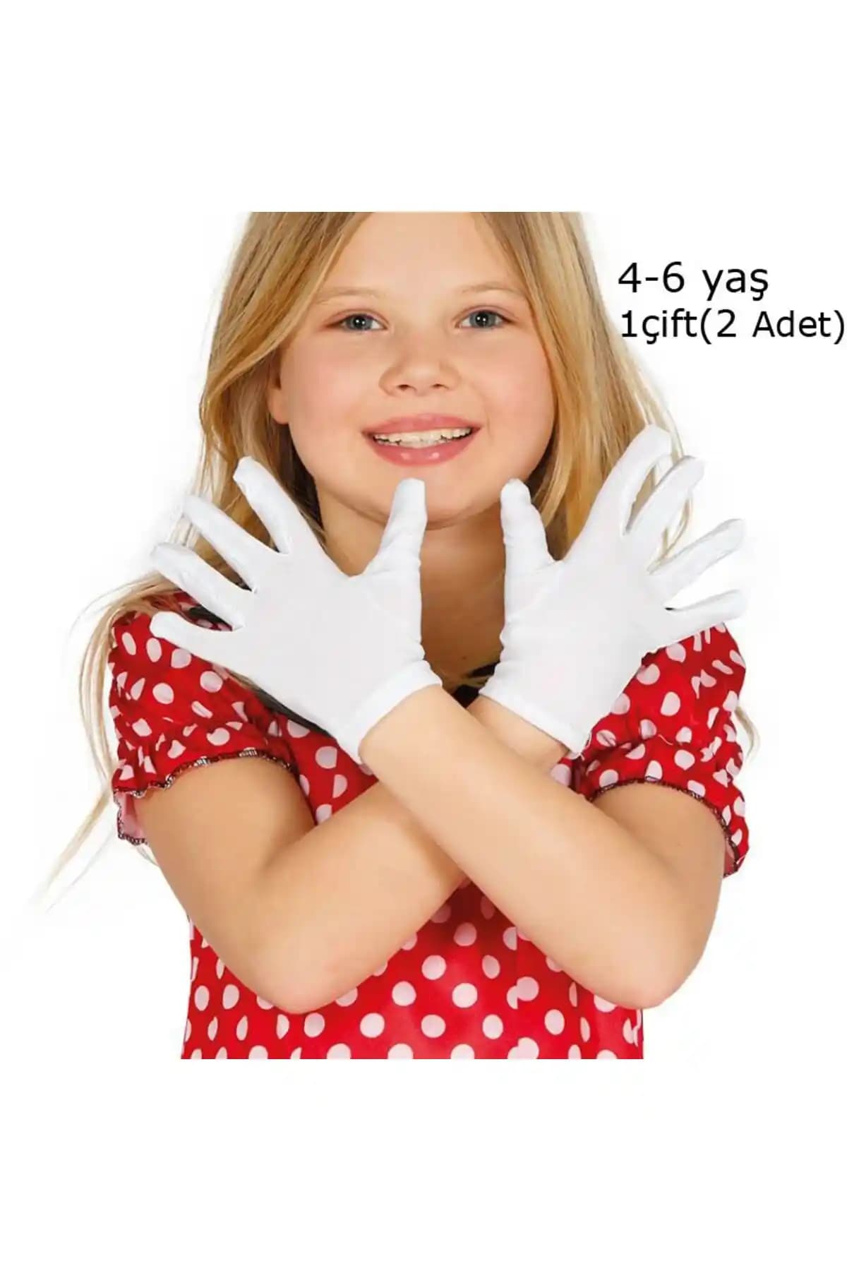 Partidolu Çift Beyaz Likralı Çocuk Eldiveni 23 Nisan ve 29 Ekim Kutlamaları İçin