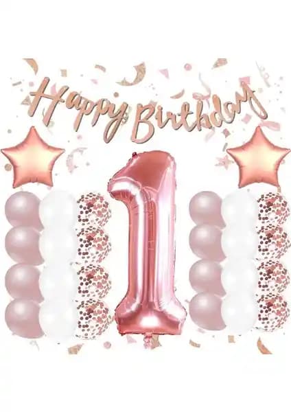 Patla<dı> Gitti Rose Gold Konsept 1 Yaş Doğum Günü Kutlama Seti Şık ve Eğlenceli Dekorasyon Seçeneği