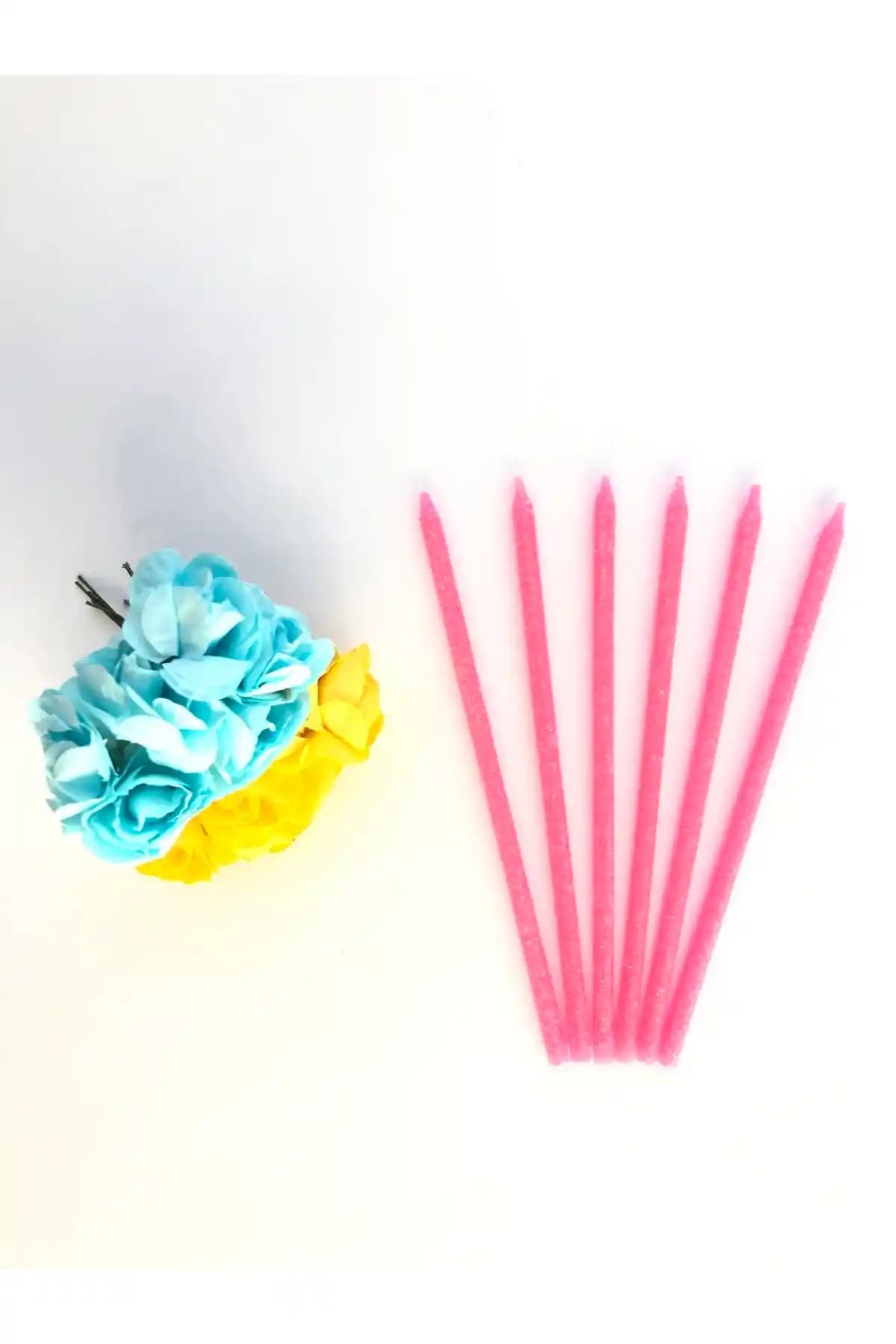 Pembe Renkli 14 Cm Simli Doğum Günü Mumlarıyla Kutlamalarınıza Renk Katın