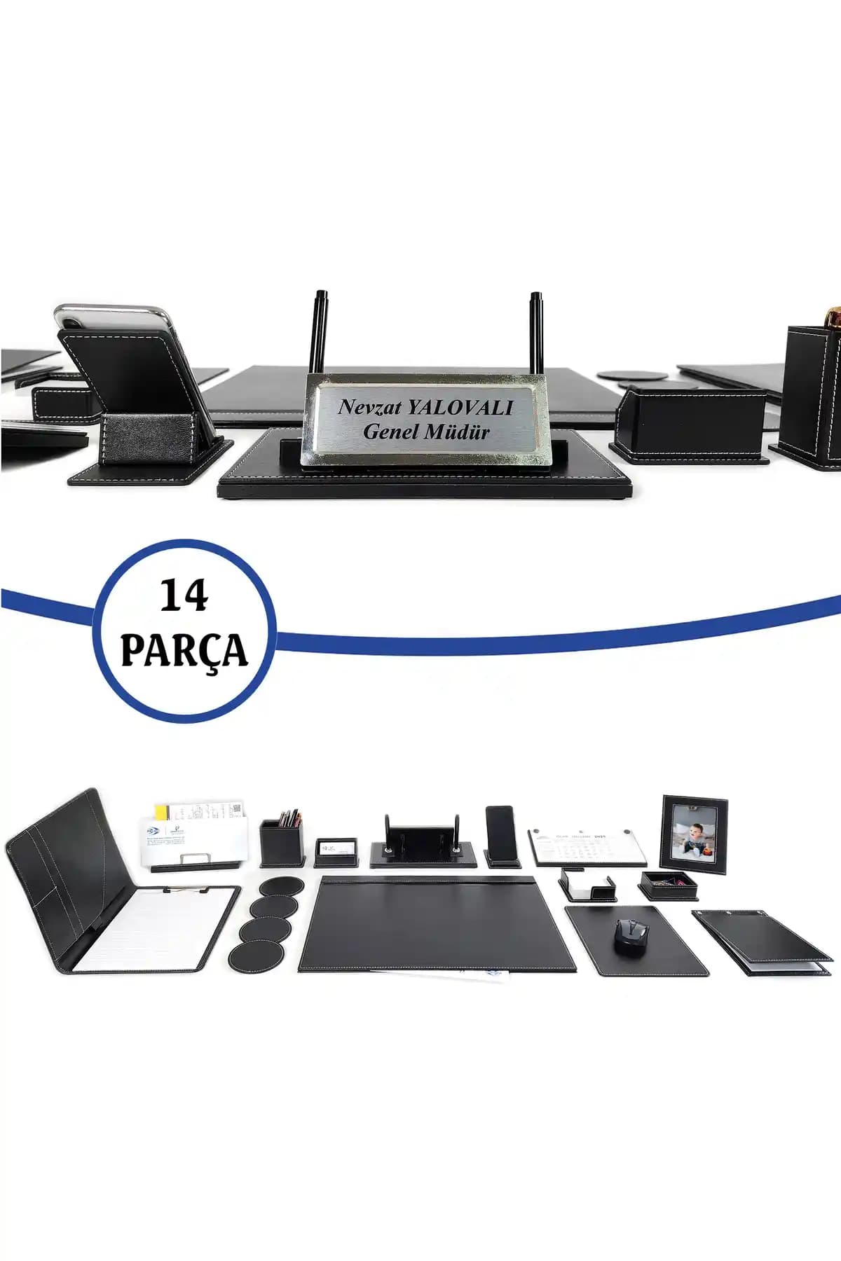 Prozenis Titan 14 Parça Siyah Deri Sümen Takımı Ofis ve Çalışma Ortamları İçin Şık ve Fonksiyonel Tasarım