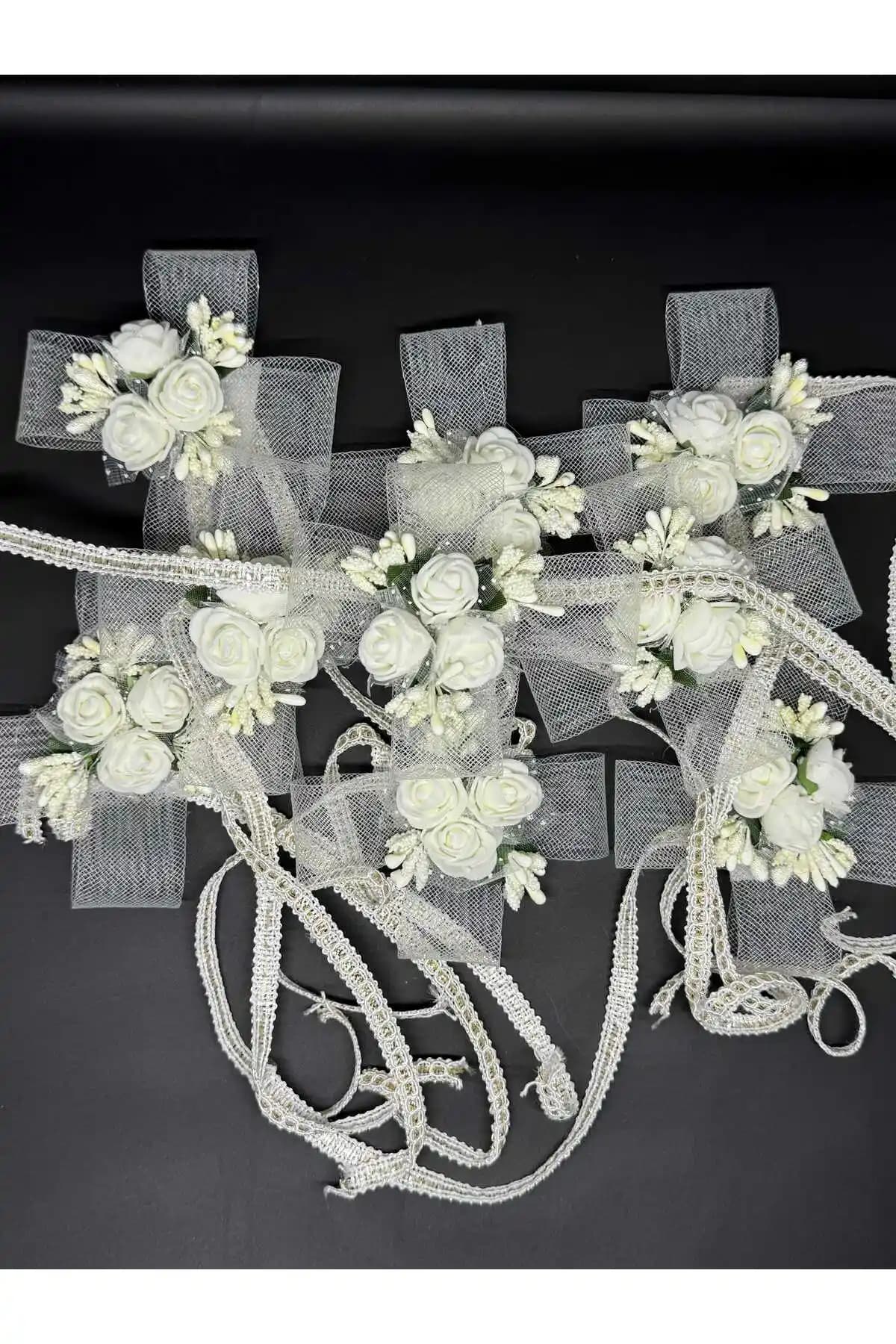 SırmalıHome 10'lu El İşi Kurdeleli Beyaz Nedime Bileklikleri Göz Alıcı ve Zarif Tasarım