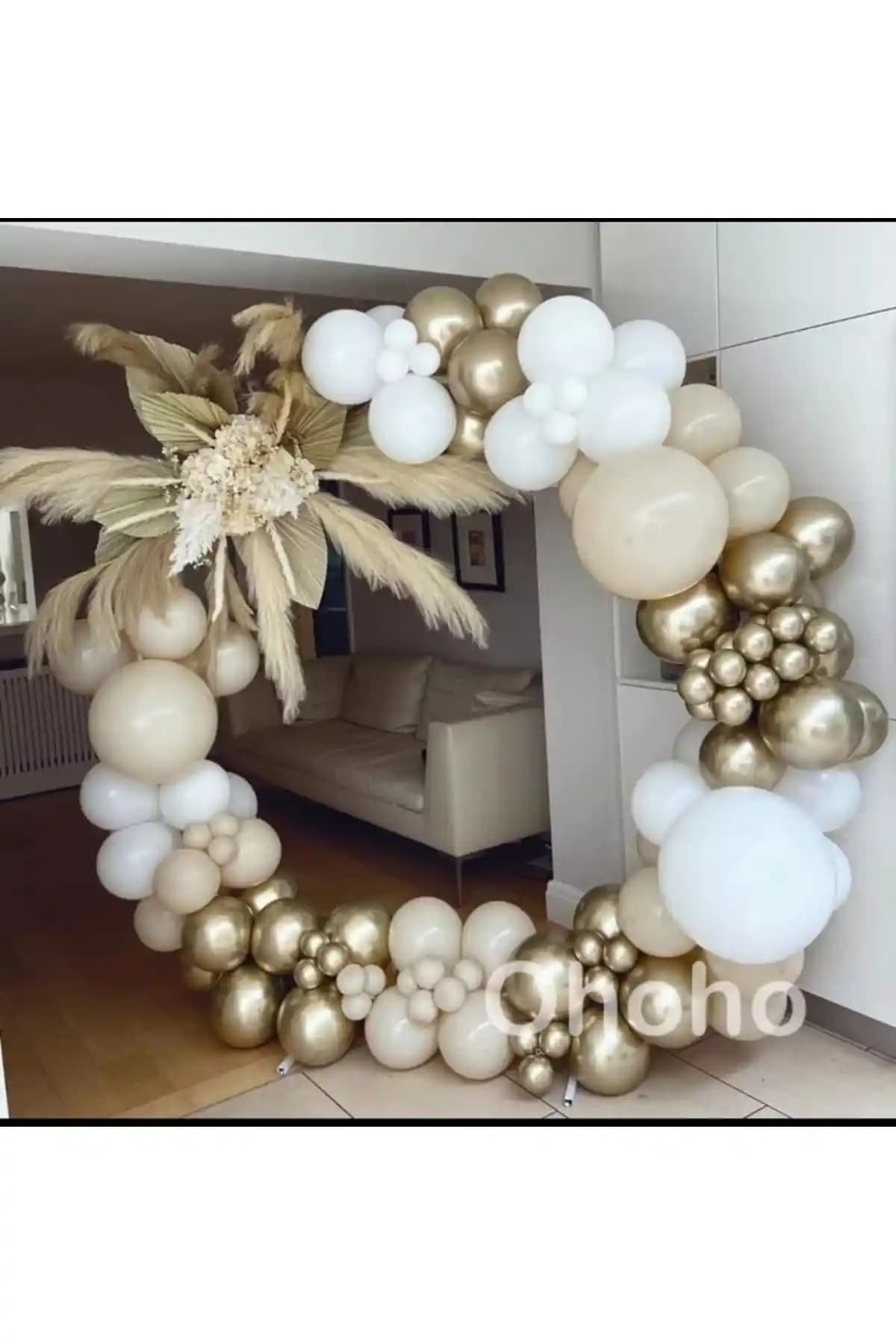 Tatlı Günler 50 Adet Krom Gold ve Pastel Beyaz Balon Zinciri Dekorasyon Seti