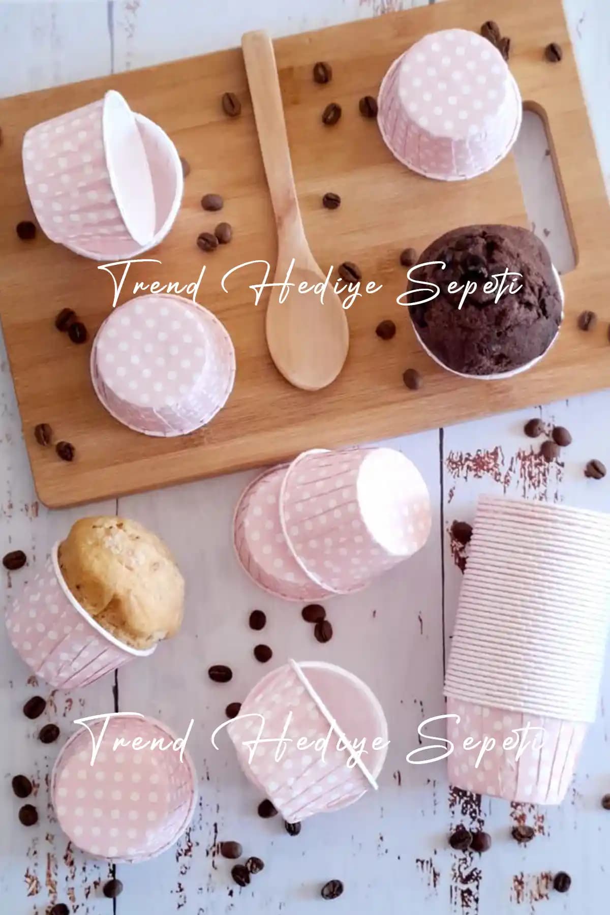 Trend Hediye Sepeti Açık Pembe Puantiyeli Muffin Kalıbı 50'li Pratik ve Estetik Pişirme Aleti