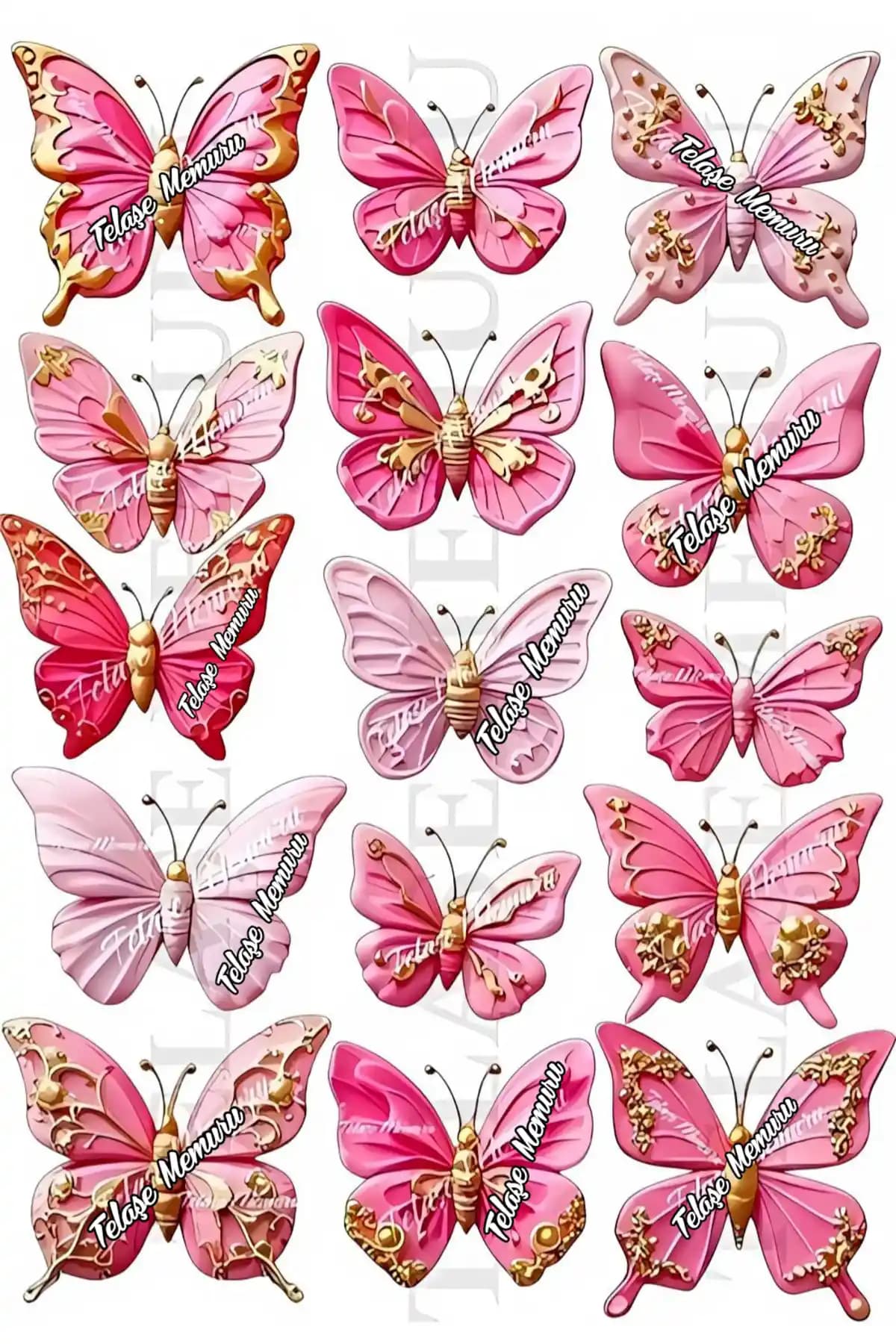 Yenilebilir Kelebek Pasta Süsü Pembe Altın Renkli Estetik ve Kullanışlı Tasarım