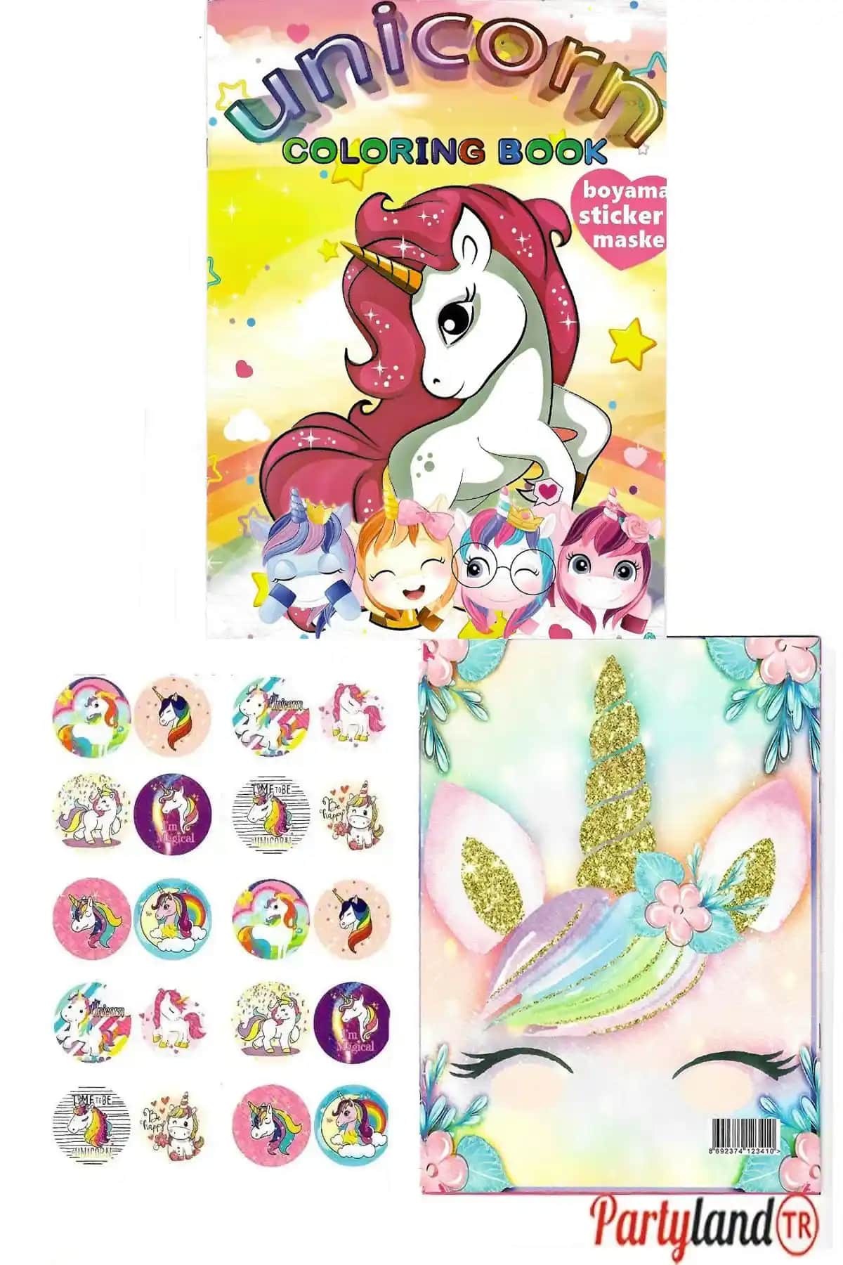 PartylandTR Unicorn Boyama Kitabı 3'lü Çocuklar İçin Eğlenceli ve Eğitici Yaratıcılık Seti