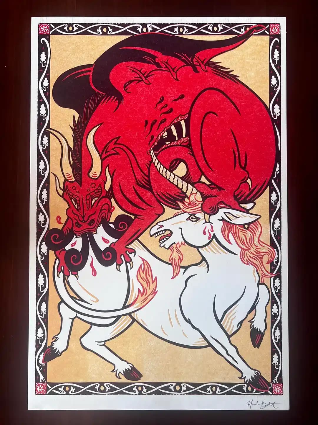 Üç Renkli Azaltmalı Linolyum Baskı Teknikleri: Ejderha ve Tekboynuz Tasarımı Üzerine Detaylar