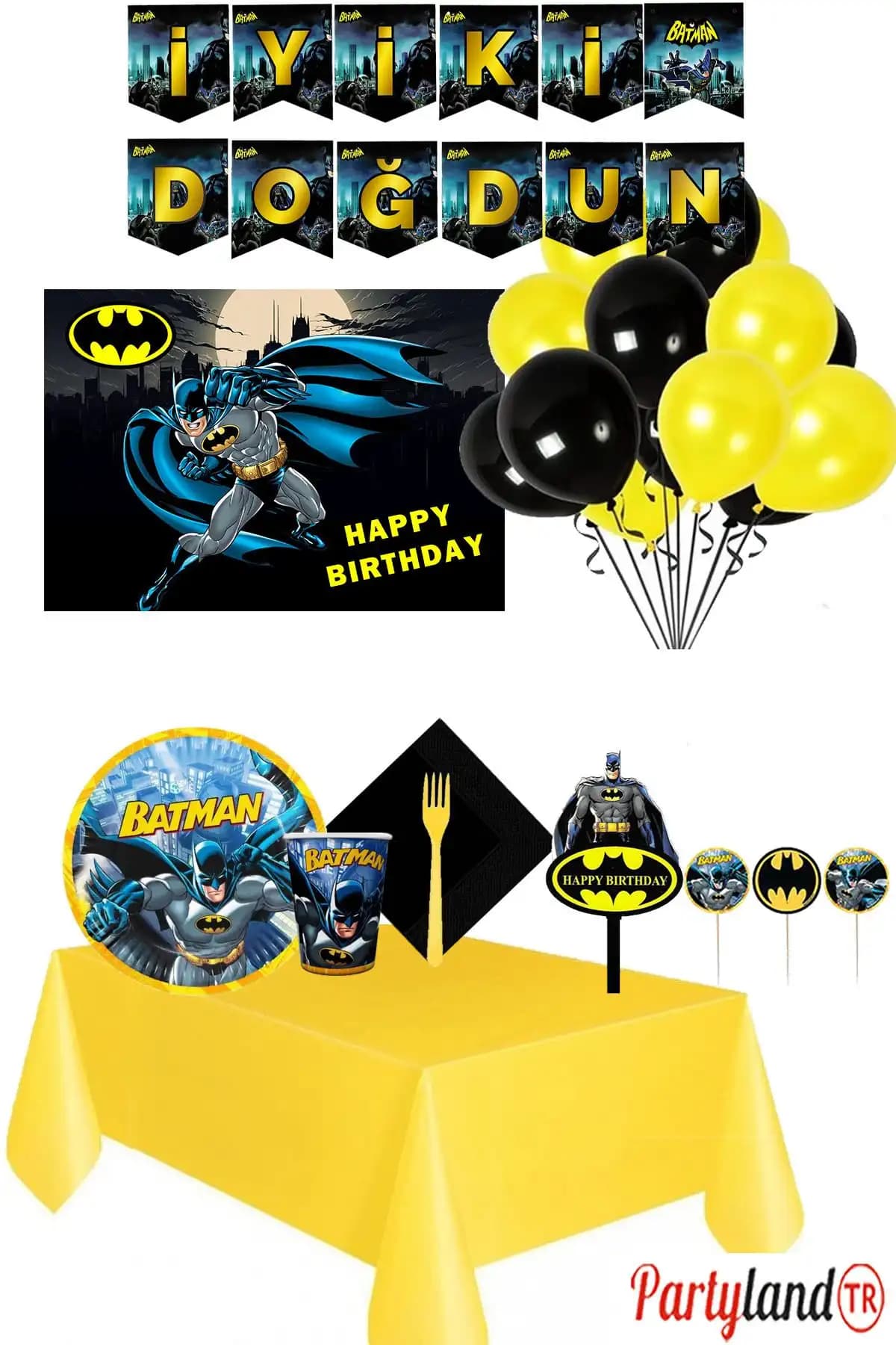 Batman Temalı 16 Kişilik Doğum Günü Parti Seti Renkli ve Eğlenceli Dekorasyon