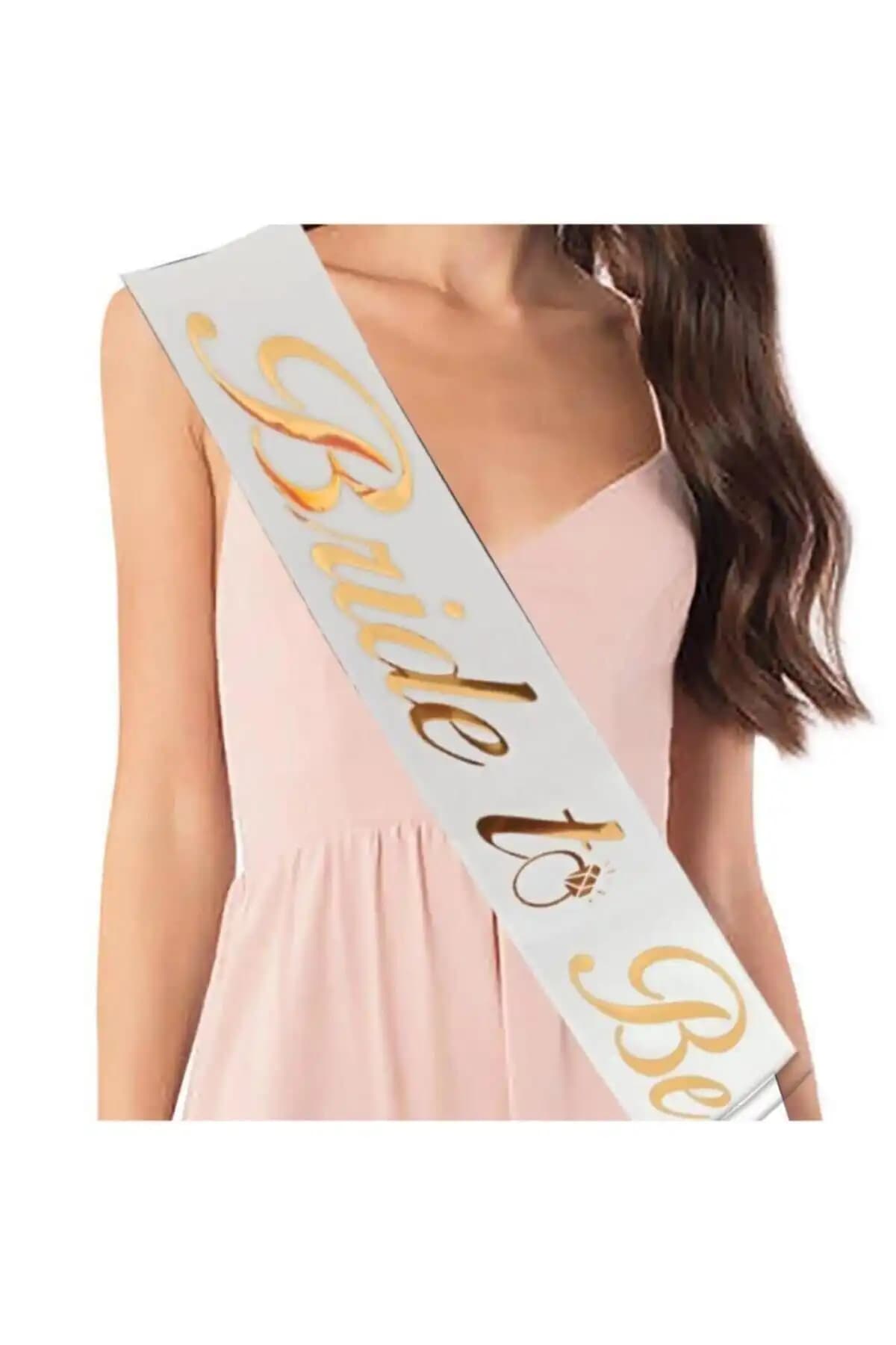 Bride To Be Beyaz ve Altın Sarısı Kuşak Düğün ve Bekarlığa Veda Kutlamaları İçin