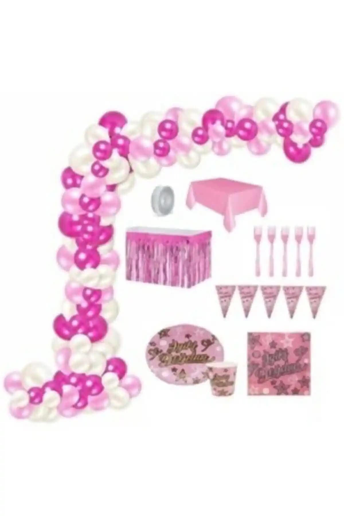 CAVAŞ 16 Kişilik Pembe Doğum Günü Parti Seti ve Dekorasyon Malzemeleri