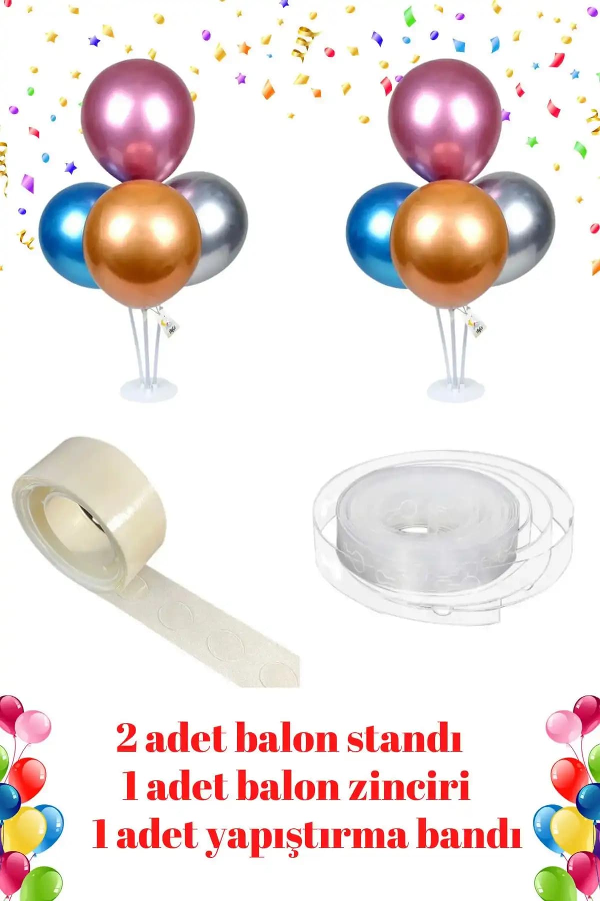 Dekozoni 10 Adet 4'lü Balon Standı ve Dekorasyon Malzemeleri Seti Türkiye