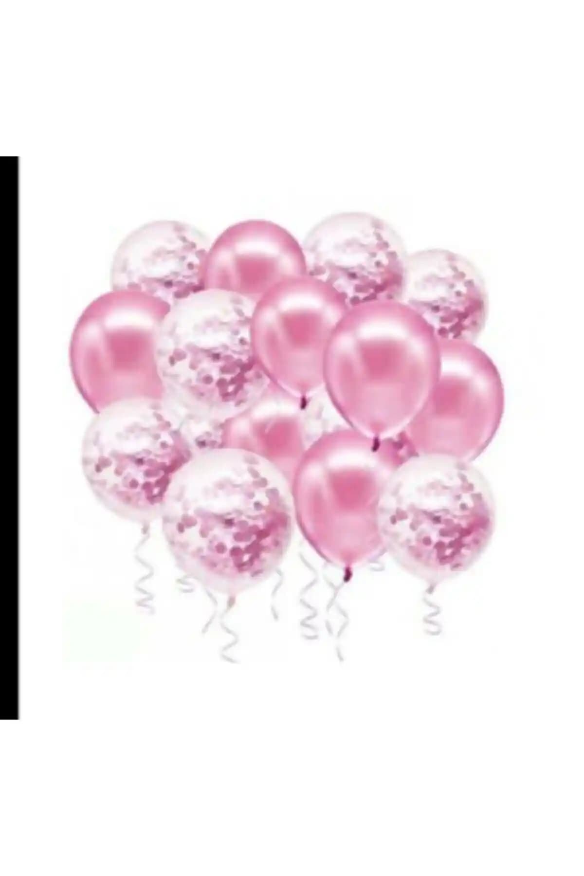 Deniz Party Store Pembe Metalik ve Şeffaf Balon Seti Renkli Doğum Günü ve Organizasyon Dekorasyonu