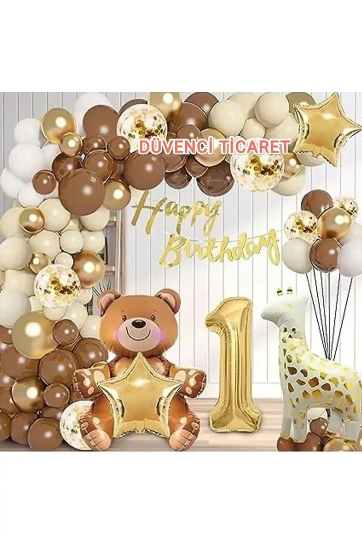 DÜVENCİ TİCARET Lüks Kahverengi Oturan Yı Folyo Balon Seti ile Doğum Günü Dekorasyonu