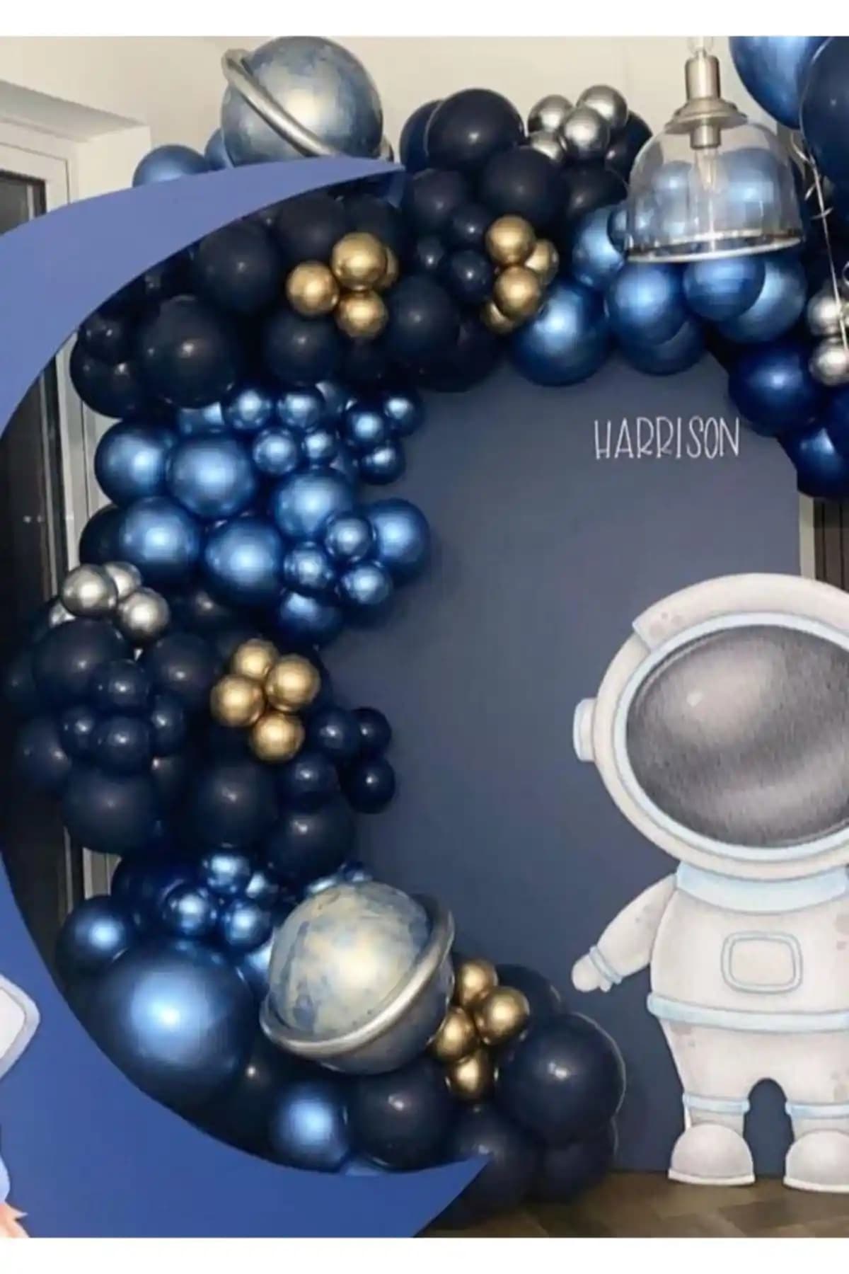 Eğlencemarketi Krom Gold Gü<müş> Mavi ve Gece Mavisi Balon Zinciri ile Renkli Etkinlik Dekorasyonu