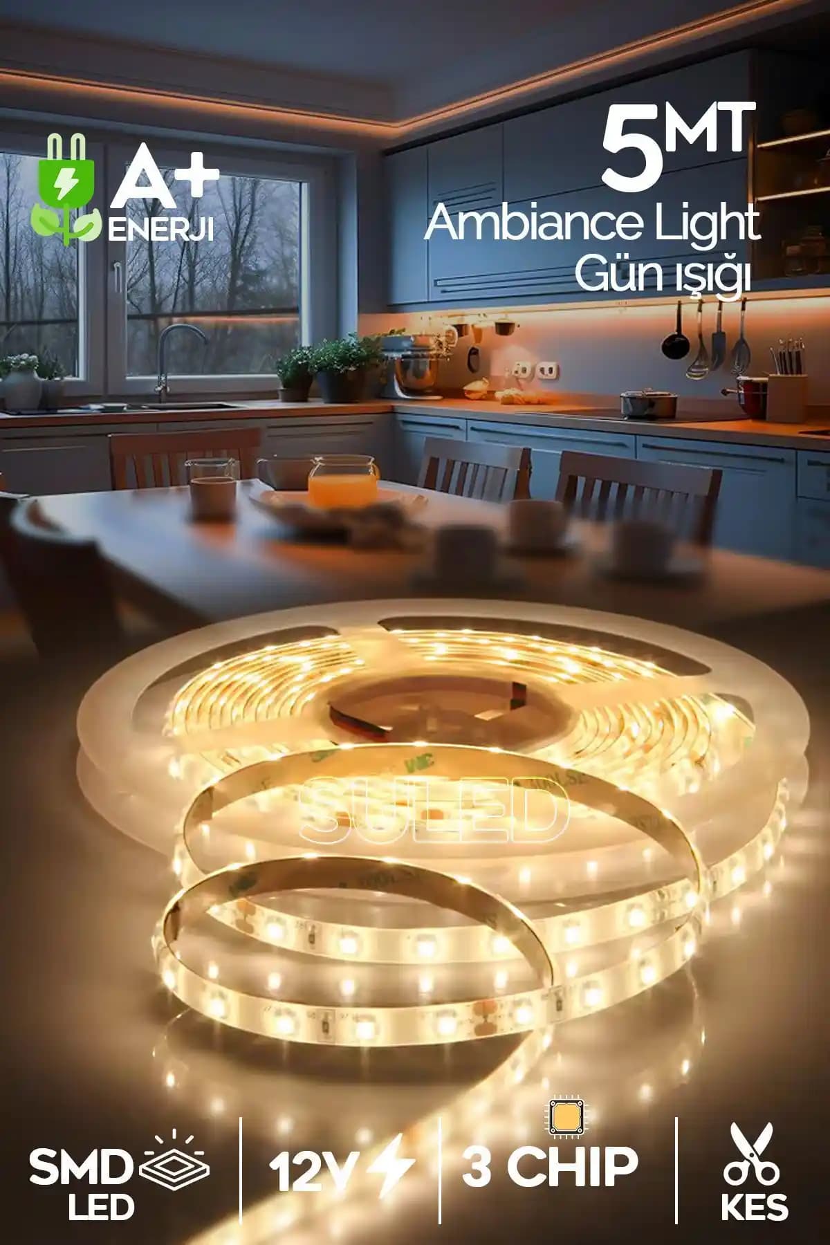 ŞuleD Şerit LED 5 Metre Gün Işığı 3 Çipli Pro Ambiyans Aydınlatma Ürünü