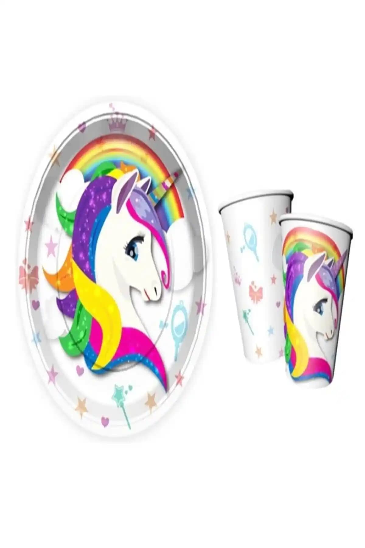 Unicorn Temalı Kağıt Tabak ve Bardak Parti Seti 8 Kişilik Eğlence ve Şıklık Sunar