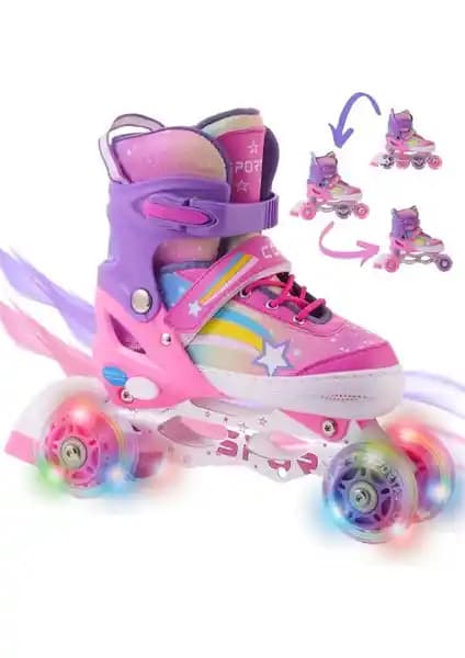 Sportaj Yıldız Gökkuşağı Işıklı Kız Çocuk Pateni Güvenli ve Eğlenceli Kayma Deneyimi