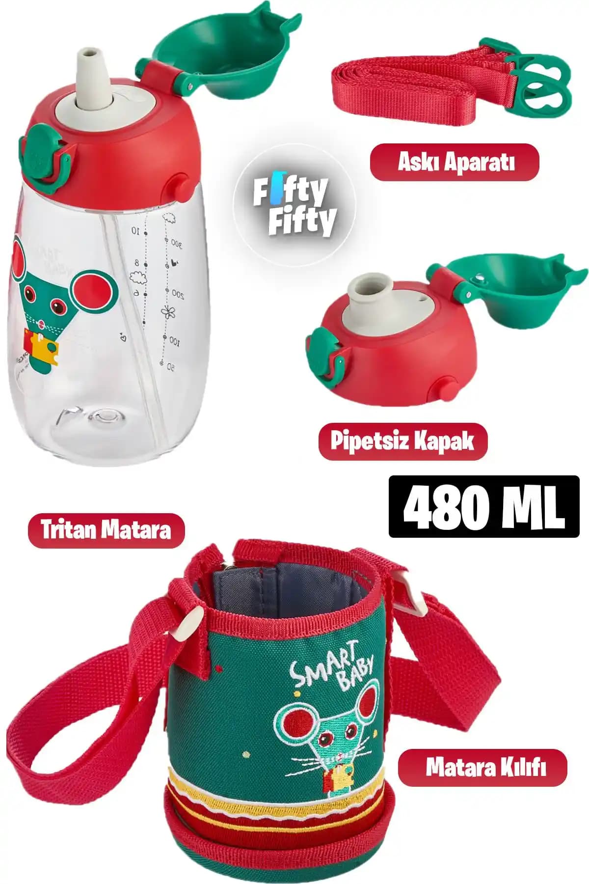 Çocuklar İçin Güvenli ve Dayanıklı 480ml Kılıflı Su Matarası Özellikleri