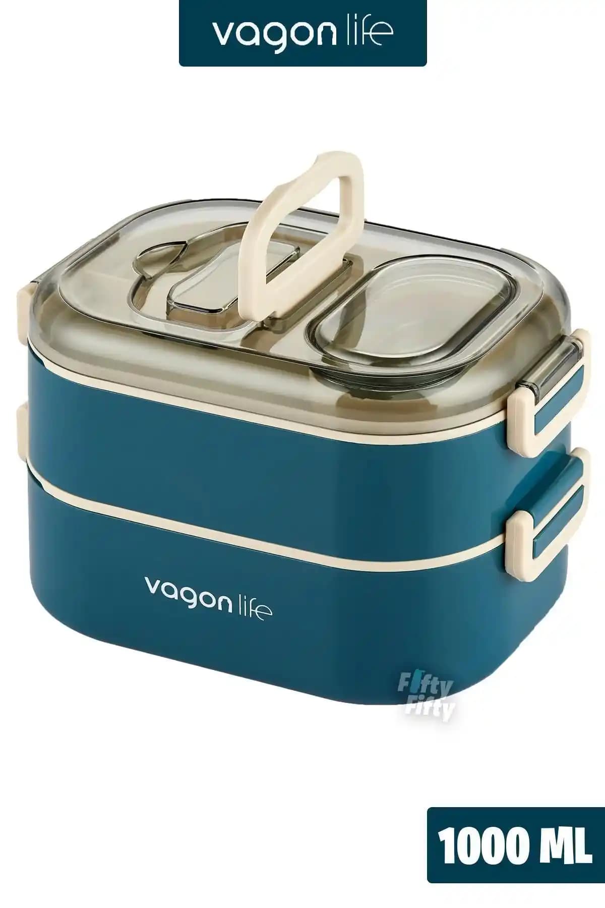 Vagonlife 1000 ML İki Katlı Üç Bölmeli Paslanmaz Çelik Bento Lunch Box