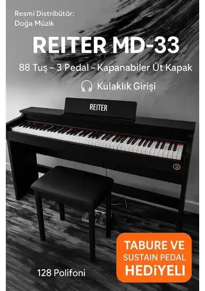 Reiter MD33 Katlanır Kapaklı Dijital Piyano: Modern Tasarım ve Üstün Fonksiyonellik