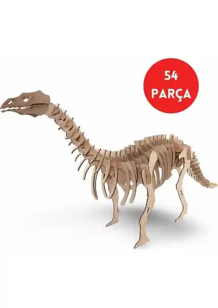 Algwood 54 Parça Brontosaurus Ahşap Dinozor Maketi: Eğitim ve Dekorasyon İçin Detaylı Model