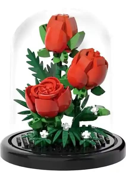 Kendin Yap Kırmızı Güller Fanuslu Dekorasyon Seti Ev ve Hediye İçin Uygun