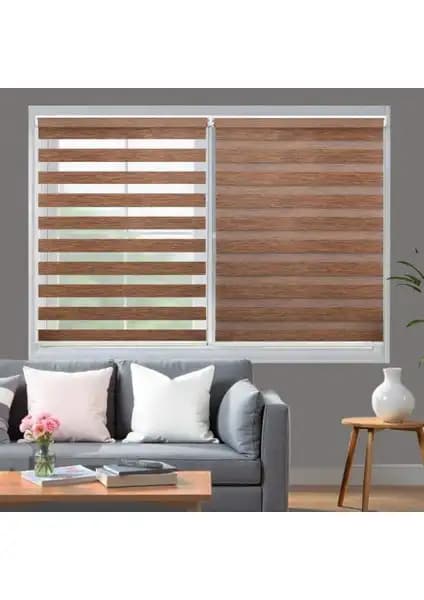 Blind-X Kahverengi Bambu Stor Zebra Perde ve Güneş Perde Düz Krem Karşılaştırması 1