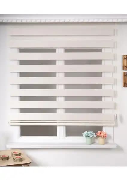 Blind-X Kahverengi Bambu Stor Zebra Perde ve Güneş Perde Düz Krem Karşılaştırması 2