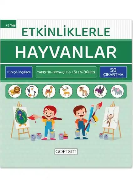 Çocuklar İçin İki Dilli Eğitici Aktivite Kitabı Hayvanlar Temasıyla Güçlü Malzeme ve Renkli Görsellerle