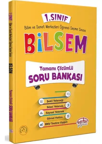 Editör Yayınları 1. Sınıf BİLSEM Tamamı Çözümlü Soru Bankası Güncel ve Kullanışlı Eğitim Kaynağı