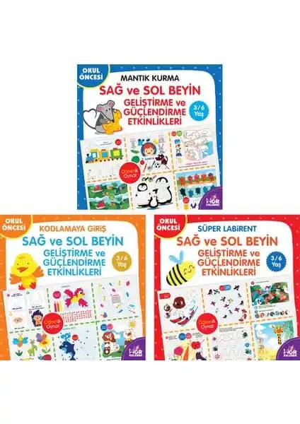 Sağ ve Sol Beyin Geliştirme Seti 3-6 Yaş Çocuklar İçin Eğitici ve Eğlenceli Aktivite Kitapları