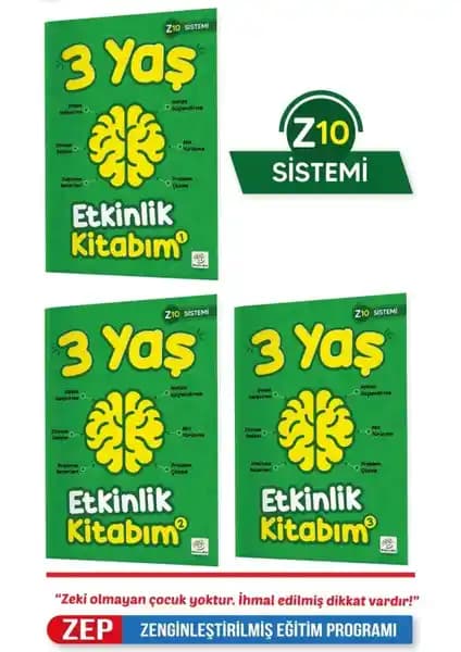 Yükselen Zeka 3 Yaş İçin Eğitici Etkinlik Kitapları Seti (Z10 Sistemi) Çocukların Zihinsel Gelişimini Destekler