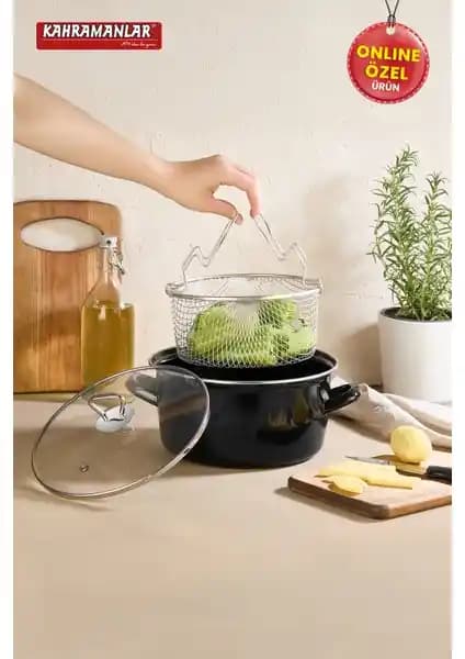 Kahramanlar Cips Chef 22 Cm Emaye Kızartma Tenceresi: Dayanıklı ve Çok Amaçlı Mutfak Gereci