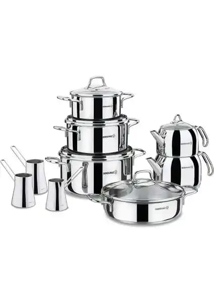 Korkmaz Perla Çelik Çeyiz Seti: Dayanıklı ve Estetik Mutfak Seti 14 Parça