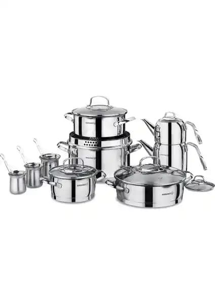 Korkmaz Steama 15 Parça Çelik Çeyiz Seti: Dayanıklı ve Fonksiyonel Mutfak Gereçleri